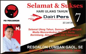 Iklan Ucapan Selamat HUT Dairi Pers ke 7 Dari Ketua DPC PDI Perjuangan Kab. Dairi