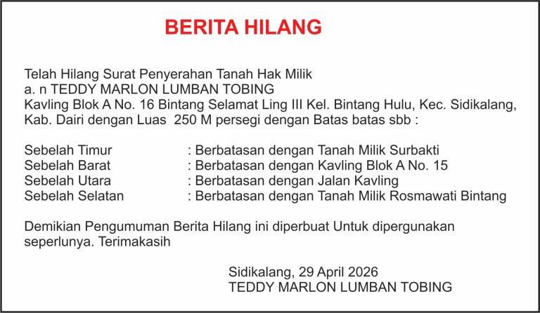 Iklan Berita Hilang
