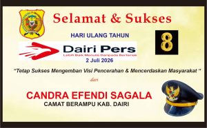Iklan Ucapan Selamat & Sukses HUT Dairi Pers ke 8 dari Camat Berampu