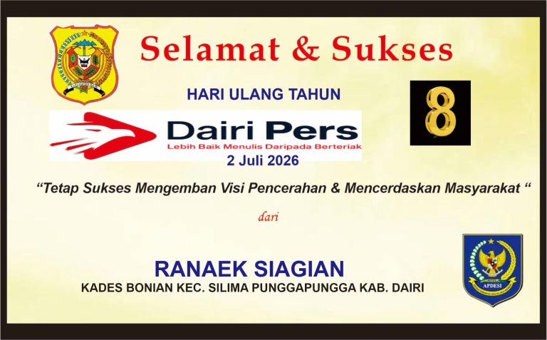 Iklan Ucapan Selamat & Sukses HUT Dairi Pers ke 8 dari Kades Bonian