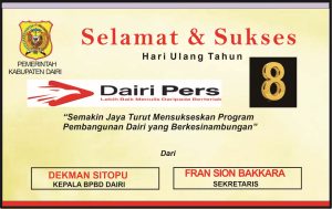 Iklan Ucapan Selamat & Sukses HUT Dairi Pers Ke 8 dari BPBD Dairi