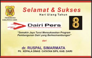 Iklan Ucapan Selamat & Sukses HUT Dairi Pers ke 8 dari Kepala Dinas Capil Dairi