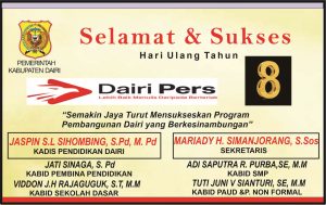 Iklan Ucapan Selamat & Sukses HUT Dairi Pers ke 8 dari Dinas Pendidikan Dairi