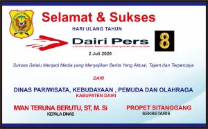 Iklan Ucapan Selamat & Sukses HUT Dairi Pers ke 8 dari Dinas Pariwisata Dairi