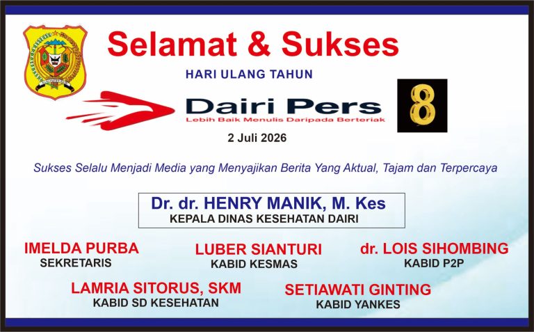 Iklan Ucapan Selamat & Sukses HUT Dairi Pers Ke 8 dari Dinas Kesehatan Dairi