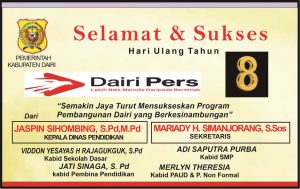 Iklan Ucapan Selamat & Sukses HUT Dairi Pers Ke 8 dari Dinas Pendidikan Dairi