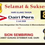 Iklan Ucapan Selamat & Sukses HUT Dairi Pers ke 8 dari Camat Gunung Sitember