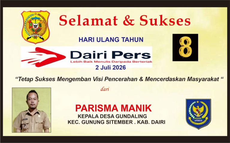 Iklan Ucapan Selamat & Sukses HUT Dairi Pers Ke 8 Dari Kepala Desa Gundaling
