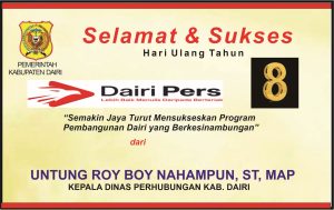 Iklan Ucapan Selamat & Sukses HUT Dairi Pers ke 8 dari Kepala Dinas Perhubungan Dairi
