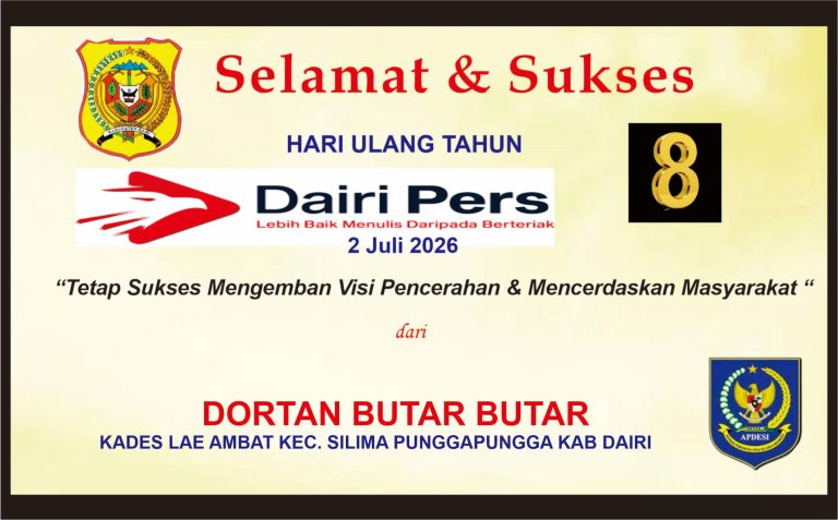 Iklan Ucapan Selamat & Sukses HUT Dairi Pers ke 8 dari Kepala Desa Lae Ambat