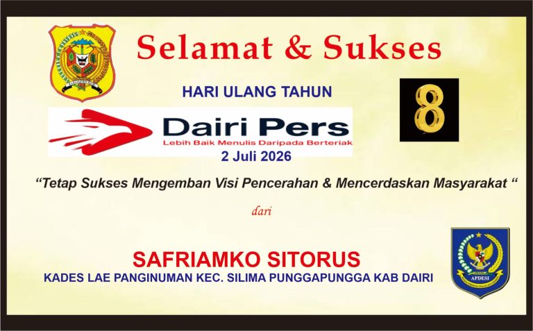 Iklan Ucapan Selamat & Sukses HUT Dairi Pers ke 8 dari Kepala Desa Lae Panginuman