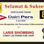 Iklan Ucapan Selamat & Sukses HUT Dairi Pers ke 8 dari Camat Lae Parira
