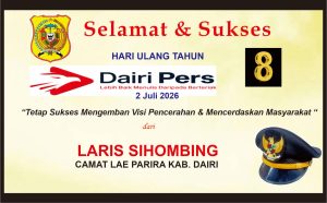 Iklan Ucapan Selamat & Sukses HUT Dairi Pers ke 8 dari Camat Lae Parira