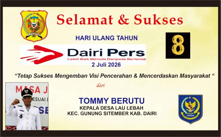 Iklan Ucapan Selamat & Sukses HUT Dairi Pers Ke 8 dari Kepala Desa Lau Lebah