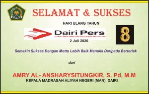 Iklan Ucapan Selamat & Sukses HUT Dairi Pers ke 8 dari Kepala MAN Dairi