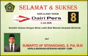 Iklan Ucapan Selamat & Sukses HUT Dairi Pers ke 8 dari Kepala MIN 1 Dairi