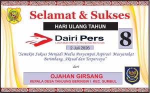 Iklan Ucapan Selamat HUT Dairi Pers ke 8 dari Kepala Desa Tanjung Beringin 1