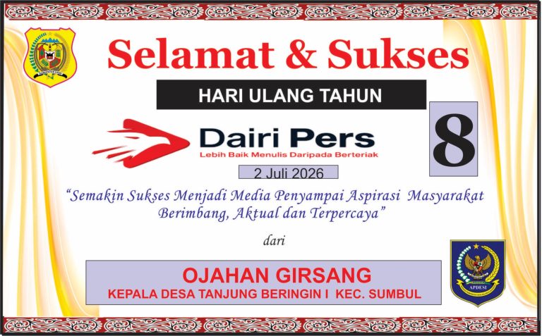 Iklan Ucapan Selamat HUT Dairi Pers ke 8 dari Kepala Desa Tanjung Beringin 1