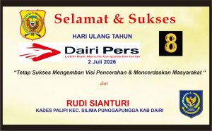 Iklan Ucapan Selamat & Sukses HUT Dairi Pers ke 8 dari Kepala Desa Palipi