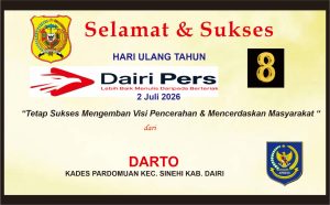 Iklan Ucapan Selamat & Sukses HUT Dairi Pers ke 8 dari Kepala desa Pardomuan