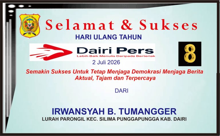 Iklan Ucapan Selamat & Sukses HUT Dairi Pers ke 8 dari Lurah Parongil