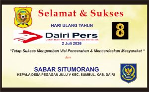 Iklan Ucapan Selamat & Sukses HUT Dairi Pers ke 8 dari Kepala Desa Pegagan Julu V