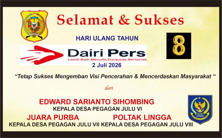 Iklan Ucapan Selamat HUT Dairi Pers ke 8 Dari Kepala Desa Pegagan Julu VI, Peg. Julu VII dan Peg. Julu VIII