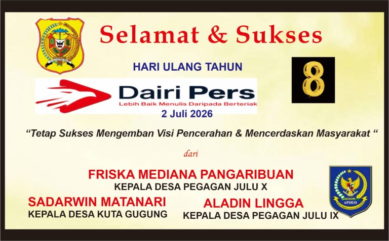 Iklan Ucapan Selamat HUT Dairi Pers ke 8 Dari Kepala Desa Peg. Julu X, Peg. Julu IX dan Kuta Gugung