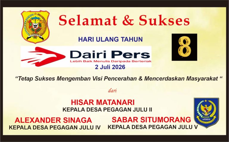 Iklan Ucapan Selamat HUT Dairi Pers ke 8 Dari Kepala Desa Pegagan Julu II, Peg. Julu IV dan Peg. Julu V