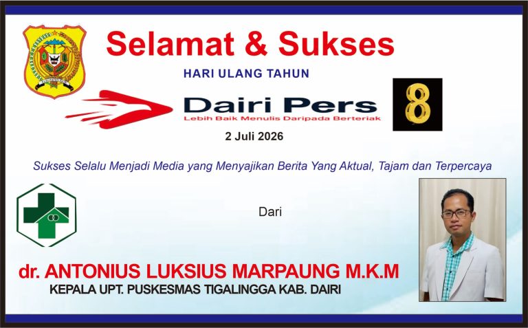 Iklan Ucapan Selamat & Sukses HUT Dairi Pers Ke 8 Dari Kepala UPT Puskesmas Tigalingga