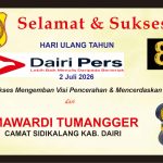 Iklan Ucapan Selamat & Sukses HUT Dairi Pers ke 8 dari Camat Sidikalang