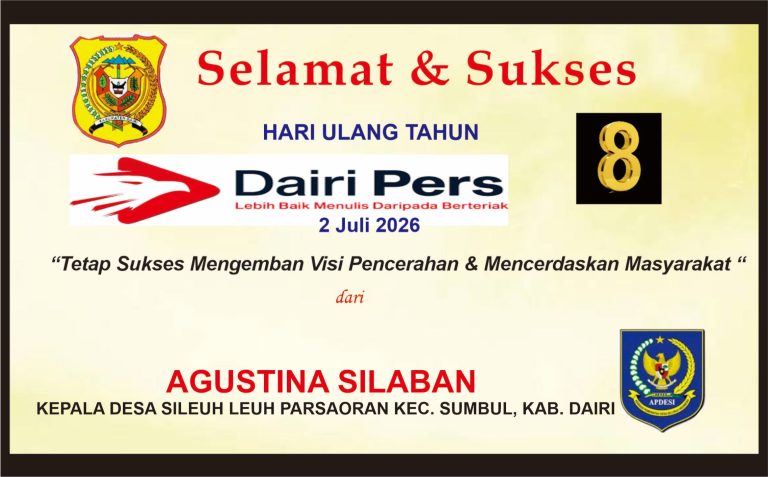 Iklan Ucapan Selamat & Sukses HUT Dairi Pers ke 8 dari Kepala Desa Sileuh leuh Parsaoran