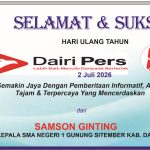 Iklan Ucapan Selamat & Sukses HUT Dairi Pers ke 8 dari Kepala SMAN 1 Gunung Sitember Kab. Dairi