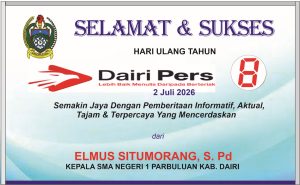 Iklan Ucapan Selamat & Sukses HUT Dairi Pers ke 8 dari Kepala SMAN 1 Parbuluan Kab. Dairi