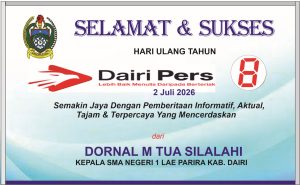 Iklan Ucapan Selamat & Sukses HUT Dairi Pers ke 8 dari Kepala SMAN 1 Lae Parira Kab. Dairi