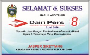 Iklan Ucapan Selamat & Sukses HUT Dairi Pers ke 8 dari Kepala SMK Negeri 1  Pegagan Hilir Kab. Dairi
