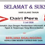 Iklan Ucapan Selamat & Sukses HUT Dairi Pers ke 8 dari Kepala SMK Negeri 1 Sitinjo Kab. Dairi