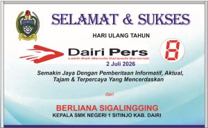 Iklan Ucapan Selamat & Sukses HUT Dairi Pers ke 8 dari Kepala SMK Negeri 1 Sitinjo Kab. Dairi