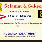 Iklan Ucapan Selamat & Sukses HUT Dairi Pers ke 8 dari Kepala SMPN 1 Tigalingga