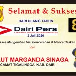 Iklan Ucapan Selamat & Sukses HUT Dairi Pers ke 8 dari Camat Tigalingga
