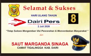 Iklan Ucapan Selamat & Sukses HUT Dairi Pers ke 8 dari Camat Tigalingga