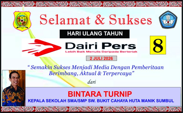 Iklan Ucapan Selamat HUT Dairi Pers ke 8 dari SMA/SMP SW Bukit Cahaya Huta Manik Sumbul