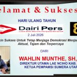 Iklan Ucapan Selamat HUT Dairi Pers ke 8 dari Dirut Lae Nciho