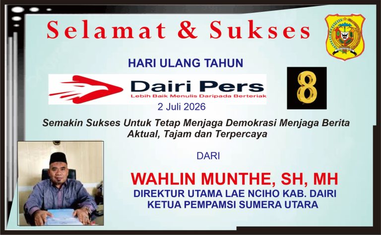 Iklan Ucapan Selamat HUT Dairi Pers ke 8 dari Dirut Lae Nciho