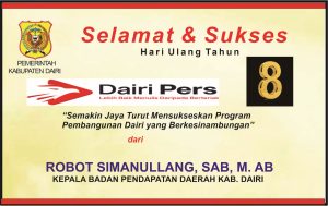 Iklan Ucapan Selamat & Sukses HUT Dairi Pers ke 8 dari Kepala Bapenda Dairi