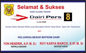 Iklan Ucapan Selamat & Sukses HUT Dairi Pers ke 8 dari BKPSDM Dairi