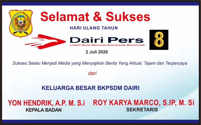 Iklan Ucapan Selamat & Sukses HUT Dairi Pers ke 8 dari BKPSDM Dairi