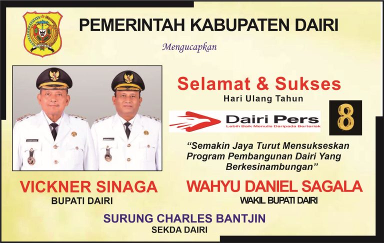 Iklan Ucapan Selamat & Sukses HUT Dairi Pers ke 8 dari Bupati Dairi