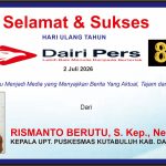 Iklan Ucapan Selamat & Sukses HUT Dairi Pers Ke 8 Dari Kepala UPT Puskesmas Kutabuluh