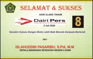 Iklan Ucapan Selamat & Sukses HUT Dairi Pers ke 8 dari Kepala MIN 4 Dairi